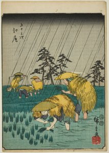 江尻，选自 "东海道五十三站 "系列，又称 "人形东海道"。 作者 歌川宏重