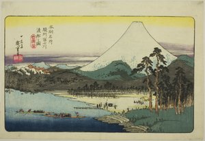 骏河省渡过富士河的渡船（孙州藤川渡船），选自 "日本名胜（本町名胜）"系列 作者 歌川宏重