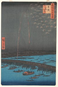 Ry？goku Bridge烟花，1858年（彩色木版画）
