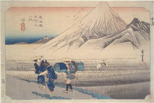 东海道五十三站 "系列中的 "原富士山的早晨 作者 歌川宏重