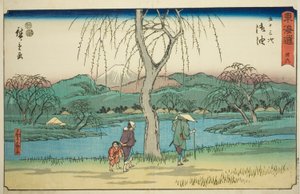 御余：古道沿线的元野平原（东海道元野原）--第 36 号，选自 "东海道五十三站 "系列，又称 "丽正东海道"。 作者 歌川宏重