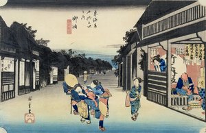 Goyu：女服务员征集游客，来自东海道的53个系列，1833年至1434年出版（彩色木版画）