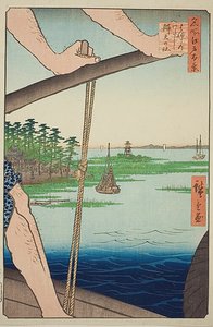 羽田渡口和弁天神社（羽田之桥弁天之桥），《名所江户百景》系列第 72 号 作者 歌川宏重
