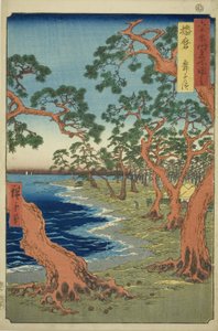 播磨省：舞子海滩（播磨，舞子之滨），选自 "六十多个省的名胜（六十多个省的名胜）"系列 作者 歌川宏重