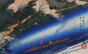 广重在河上撑竹筏 作者 歌川宏重