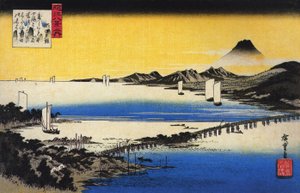 广重湖上长桥图 作者 歌川宏重