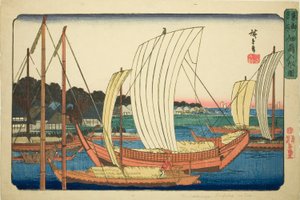 佃岛来船，选自 "东都名胜（东都名胜）"系列 作者 歌川宏重