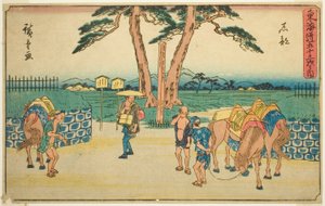 石部，出自 "东海道五十三站 "系列，又称 "行商东海道"。 作者 歌川宏重