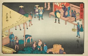 Ishiyakushi-No. 45，选自 "东海道五十三站 "系列，又称 "丽正东海道"。 作者 歌川宏重