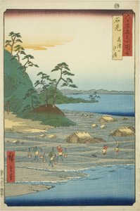 岩见省：高津山附近的盐滩（岩见，高津山城浜），选自 "六十多个省的名胜（六十多个省的名胜）"系列。 作者 歌川宏重