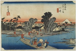 川崎 - 在Rokugo的渡轮_，1833年