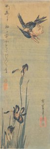 翠鸟飞过鸢尾花 作者 歌川宏重