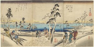 Ko_to meisho Sumida-gawa yuki-mi no zu san-mai tsuzuki，c.1834