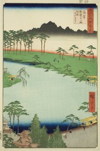 位于常野津的熊野菩萨社，俗称菩萨社（常野津熊野菩萨社，zokusho Juniso），出自 "江户百景 "系列。 作者 歌川宏重