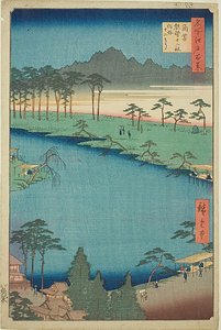 位于常野津的熊野菩萨社，俗称 "菩萨社"（常野津熊野菩萨社造菩萨社），"江户百景 "系列第 50 号。 作者 Utagawa Hiroshige
