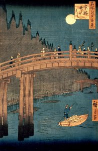 月光下的京都桥，来自江户时代的100个着名景点，酒吧。 1855年，（彩色木版画）