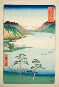 信浓省诹访湖（信州诹访之水），选自 "富士山三十六景 "系列 作者 歌川宏重