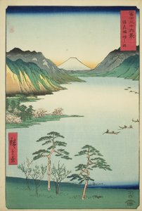 信浓省诹访湖（信州诹访之水），选自 "富士山三十六景 "系列 作者 歌川宏重
