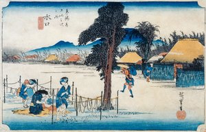 Minakuchi：着名的Kampyo制作，来自“东海道五十三站”系列，c.1834-35（彩色木版画）
