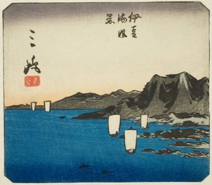 三岛，"东海道剪影（Tokaido harimaze zue）"系列第 3 号纸的部分 作者 歌川宏重