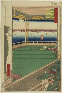 江户百景 "系列中的 "望月点"（Tsuki no misaki）。 作者 歌川宏重
