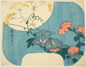 牵牛花、粉红和少女花，选自 "月光下的七朵秋花 "系列 作者 歌川宏重