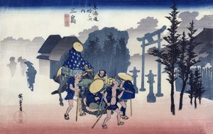 Mishima的晨雾，来自东海道的53个系列，1834-35（彩色木版画）