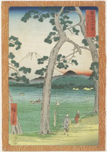 公吨。 1858年4月从To_kaido_路看到的左边的富士山