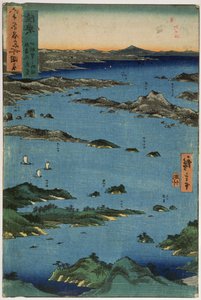 陆奥省：松岛的风景，1853年系列的“六十多省着名地方插图”（彩色木版画）