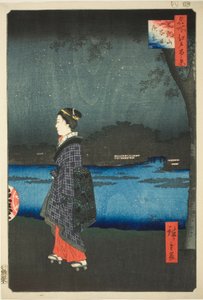 松地山和三屋运河夜景（松地山三屋堀夜景），选自 "江户名胜百景 "系列 作者 歌川宏重