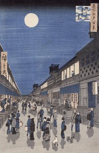 Saruwaka街的夜景，来自&39;Meisho Edo Hyakkei&39;（江户一百景）（彩色木版画）