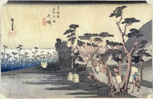 Oiso：Toraga Ame Shower，来自&39;东海道路53号&39;系列，1834-35（彩色木版画）