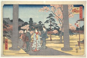参拜八幡神社的人们：江户百景 作者 歌川宏重