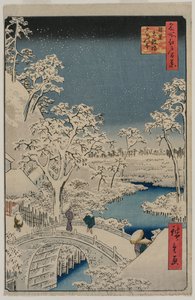 目黑鼓桥暮色图》，选自《江户名胜百景》系列 作者 歌川宏重