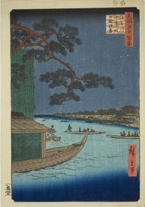 浅草川的成功之松和大宫桥，选自 "名所江户百景 "系列。 作者 歌川宏重