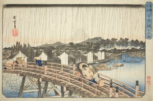 日本桥的雨，选自 "东都名胜（东都名胜）"系列 作者 歌川宏重