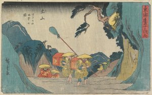 1841年至1842年在土山的铃鹿山下雨（彩色木版画）