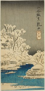 江户名胜剪影系列 "中的三亚运河和松内山（Sanyabori Matsuchiyama）剪影的一部分 作者 歌川宏重