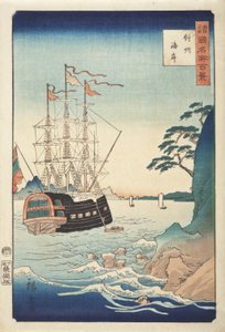 来自各省着名景点系列的Taish海滨，1850年（彩色木版画）