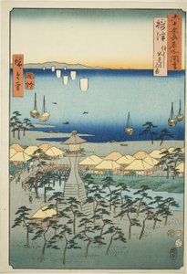 摄津国：住吉的伊达美海滩（摄津，住吉伊达美之滨），选自 "六十多个省的名胜（六十多个省的名胜）"系列 作者 歌川宏重