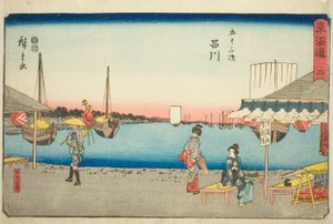 品川：さめが淵の茶屋（品川，さめが淵の茶屋）--第 2 号，选自 "东海道五十三站 "系列，又称 "丽正东海道"。 作者 歌川宏重