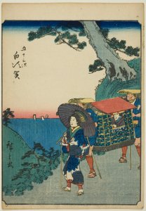 白冢，选自 "东海道五十三站 "系列，又称 "人形东海道"。 作者 歌川宏重