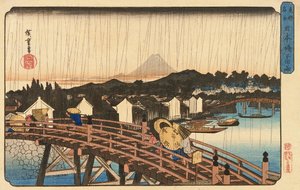Nihonbashi Bridge淋浴，1832-34（彩色木版画）