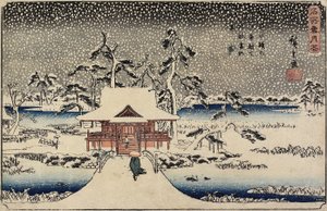 1843-1847在Inokashira池塘的Benzaiten神社下雪