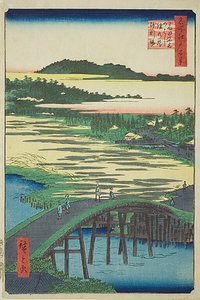 菅上桥、大木桥和高田的砾石坑（高田菅上桥大木桥），"名所江户百景 "系列第 116 号 作者 歌川宏重