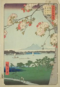 隅田川上的瑞神社和麻崎（隅田川瑞神之森麻崎），"名所江户百景 "系列第 35 号 作者 歌川宏重