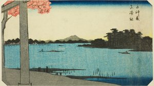 水神木和马崎神社（水神之森、马崎八代），"江户名胜剪影 "系列中的一张纸的一部分 作者 歌川宏重