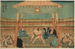 永光院内的相扑比赛，选自 "东都两国 "系列 作者 歌川宏重