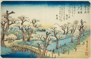 小金井桥夕照，选自 "江户近郊八景 "系列 作者 Utagawa Hiroshige