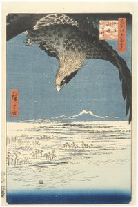 从1857年的江户系列一百个着名景观（深色木刻版画）到深川附近的Susaki和Jmantsubo平原